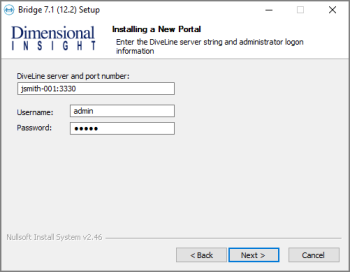 DiveLine server and port number.